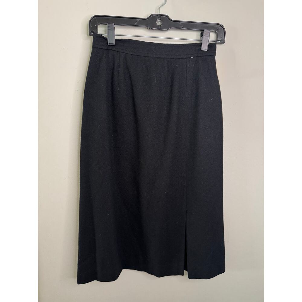 Vintage Madison Petites Black 100% Pure Wool Classic Pencil Skirt Size 6